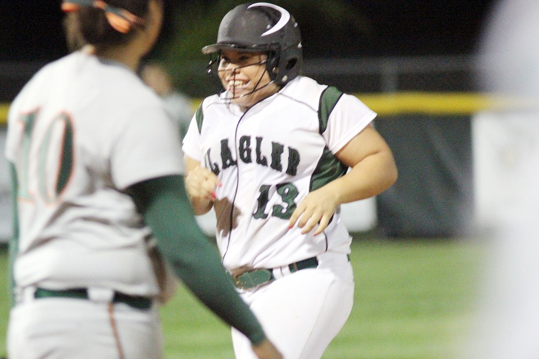 Flagler Palm Coast junior Tori Giaccone rounds the bases Friday, March 9, after hitting her first out-of-the-park home run in her high school career. PHOTO BY SHANNA FORTIER