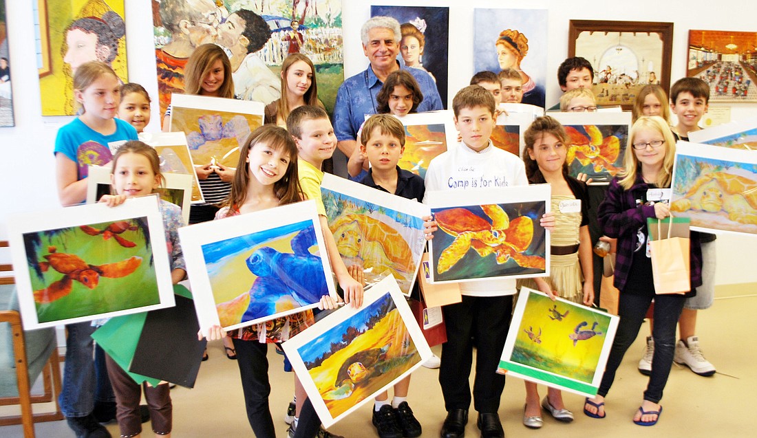 Eighteen children, ages 8 to 14, created several pieces of art and learned about the endangered loggerhead turtle at the Rick Cannizzaro oil pastels workshop. COURTESY PHOTOS
