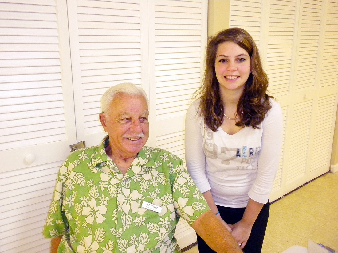 Ed Atwood, 87, top point winner three years running, and Raianne Heading 14, another top point winner demonstrate that bridge is a game for all ages. COURTESY PHOTO