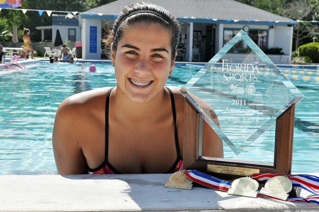 Carolyne Vasconcellos, a seven-time Florida Synchro Swimmer of the Year, hopes to win three gold medals at nationals next week, in Ohio. PHOTO BY ANDREW O'BRIEN