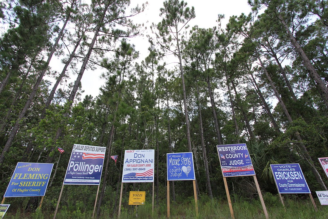 To some candidates, sign strategy has less to do with how many signs a person can post and more, they say, with the science of being seen. PHOTO BY SHANNA FORTIER