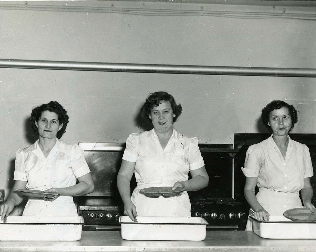 From the Bunnell High School lunchroom: Nellie Mae Taylor, Norma Turner and Babe Irwin