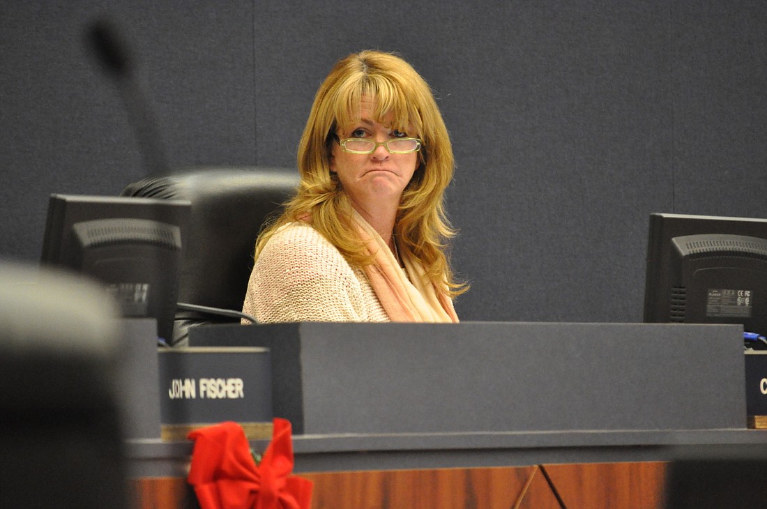 School Board member Colleen Conklin expressed frustration during Tuesday's rezoning discussion.