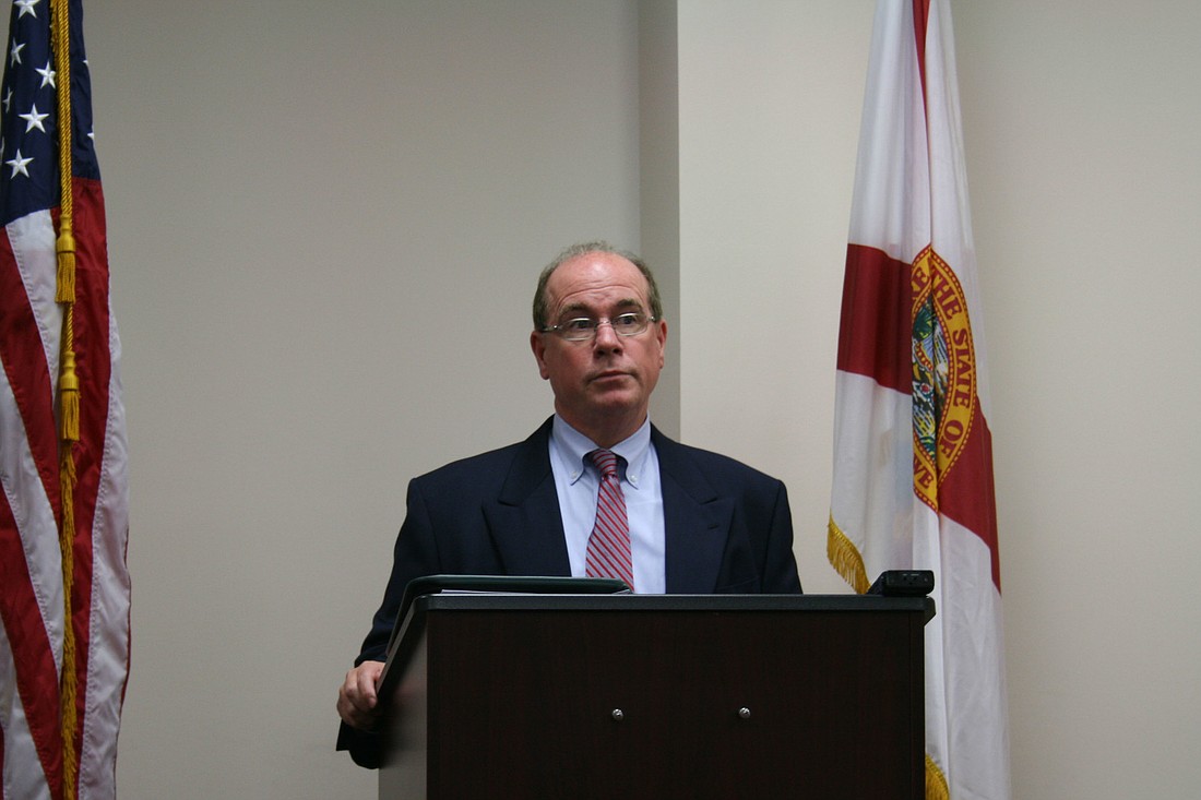 Jim Manfre speaks about changes to the Sheriff's Office Monday at a press conference.