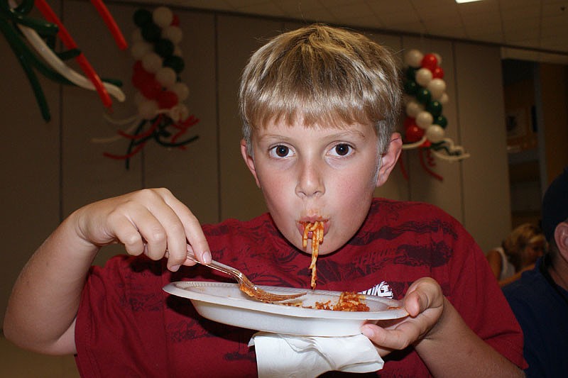 Ten-year-old Noah Frantz thoroughly enjoyed dinner.