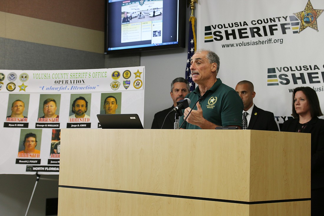 Volusia County Sheriff Mike Chitwood speaks during the conference after the agency's "Operation Unlawful Attraction" targeting internet predators on Monday, Oct. 15. Photo by Jarleene Almenas