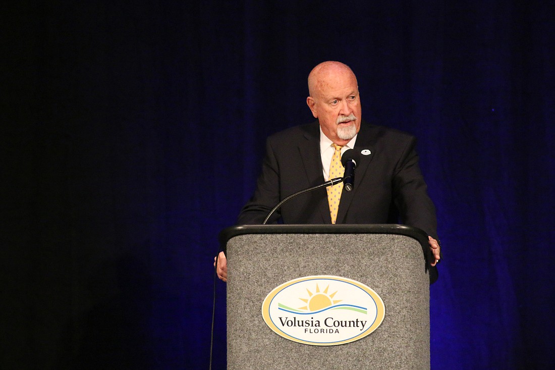 Volusia County Council Chair Ed Kelley delivers the annual state of the county address at the Ocean Center on Tuesday, Jan. 15. Photo by Jarleene Almenas