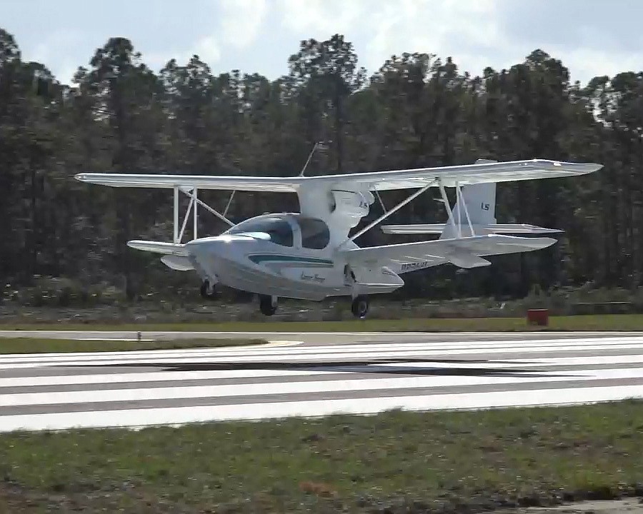 Super Petrel USA Inc., a provider of light sport amphibian aircraft based at the airport, conducts the first flight from the new runway in an aircraft named 'The City of Ormond Beach.' Courtesy photo