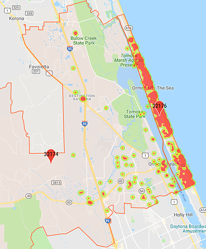 This map shows vacation rentals available on July 25 of single-family homes. In Ormond Beach, rentals less than six months are only legal in some zones east of State Road A1A.