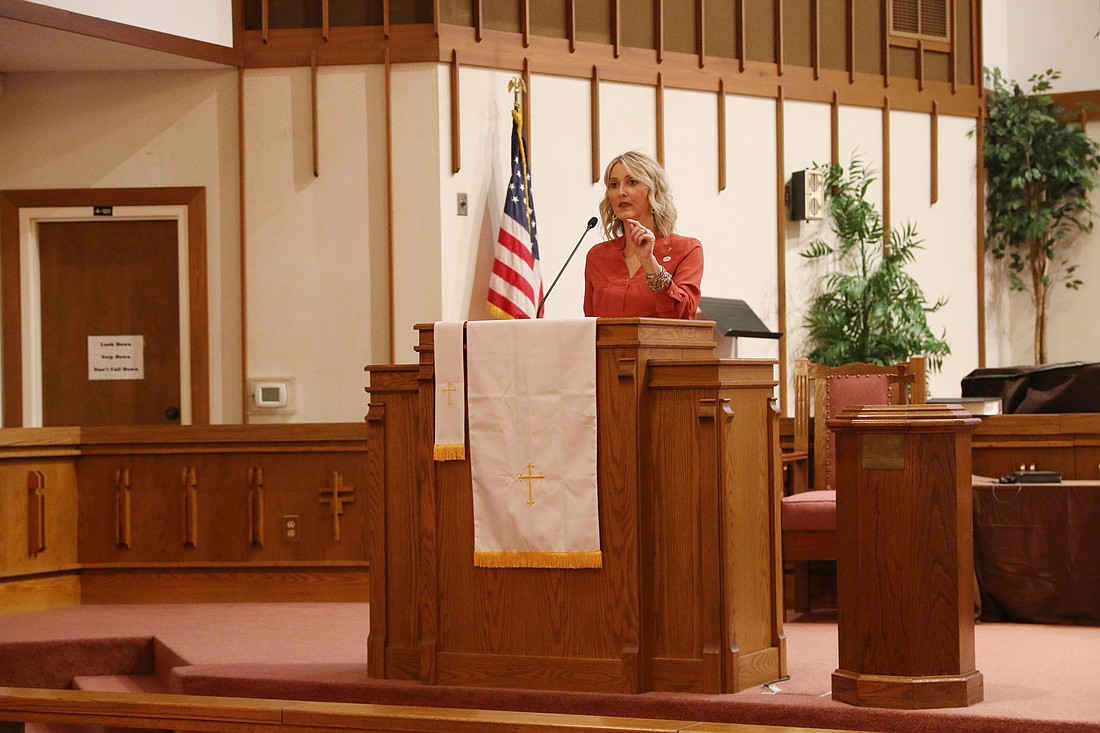 Volusia County Councilwoman Heather Post speaks during a town hall meeting on Friday, Sept. 6. Photo by Jarleene Almenas