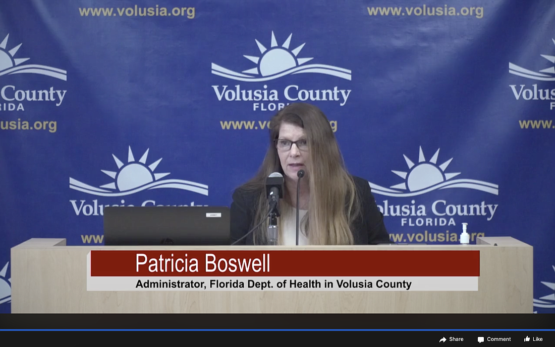 Volusia County Florida Department of Health Administrator Patricia Boswell speaks during the 6 p.m. press conference. Courtesy of Volusia County Emergency Management's Facebook page