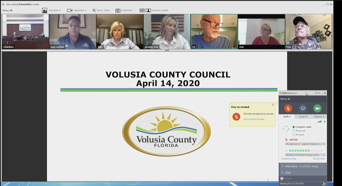 The Volusia County Council held its first video conference meeting on Tuesday, April 14.