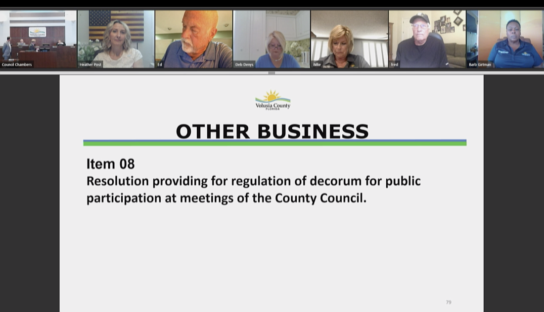 The Volusia County Council decided to table an item regulating decorum at its virtual meeting on Tuesday, April 21.