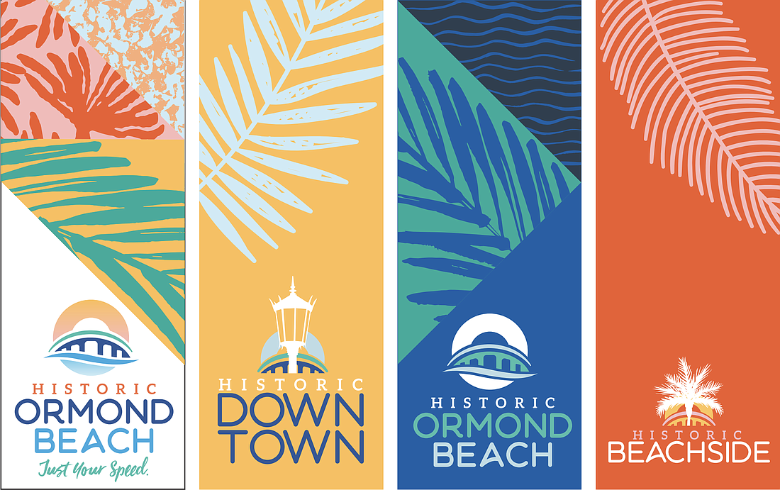 The four new banner designs planned for the CRA district. Courtesy of the city of Ormond Beach