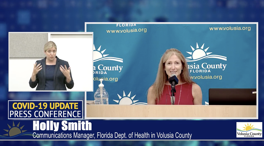 Holly Smith, communications manager for DOHÂ in Volusia County. Courtesy of livestream by Volusia County Emergency Management