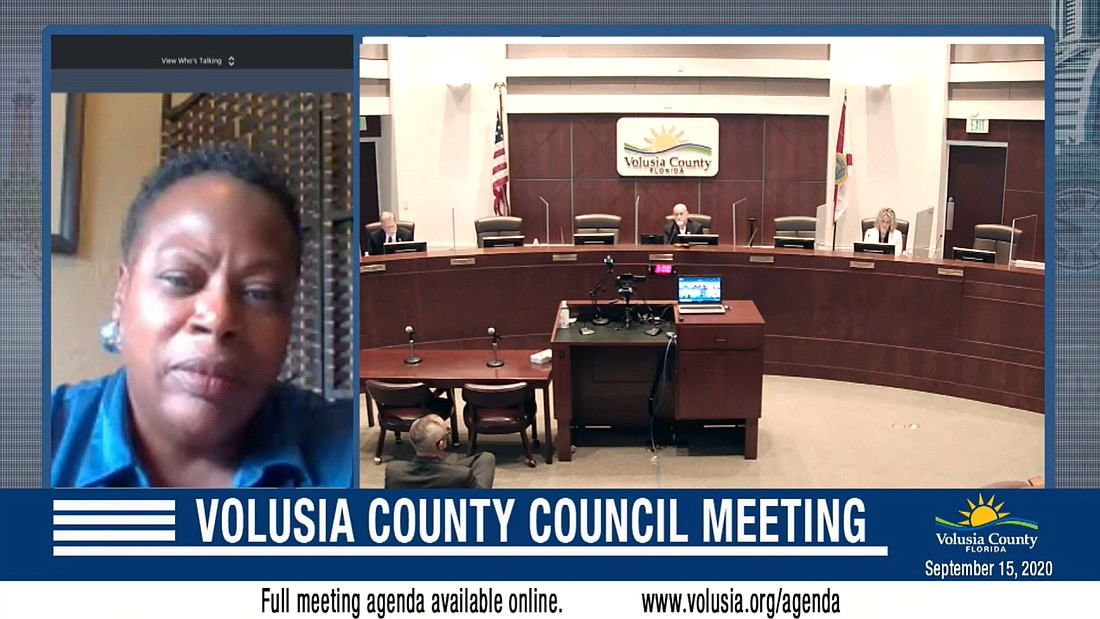 County Councilwoman Barb Girtman speaks remotely at the meeting on Tuesday, Sept. 15. Courtesy of Volusia County Government