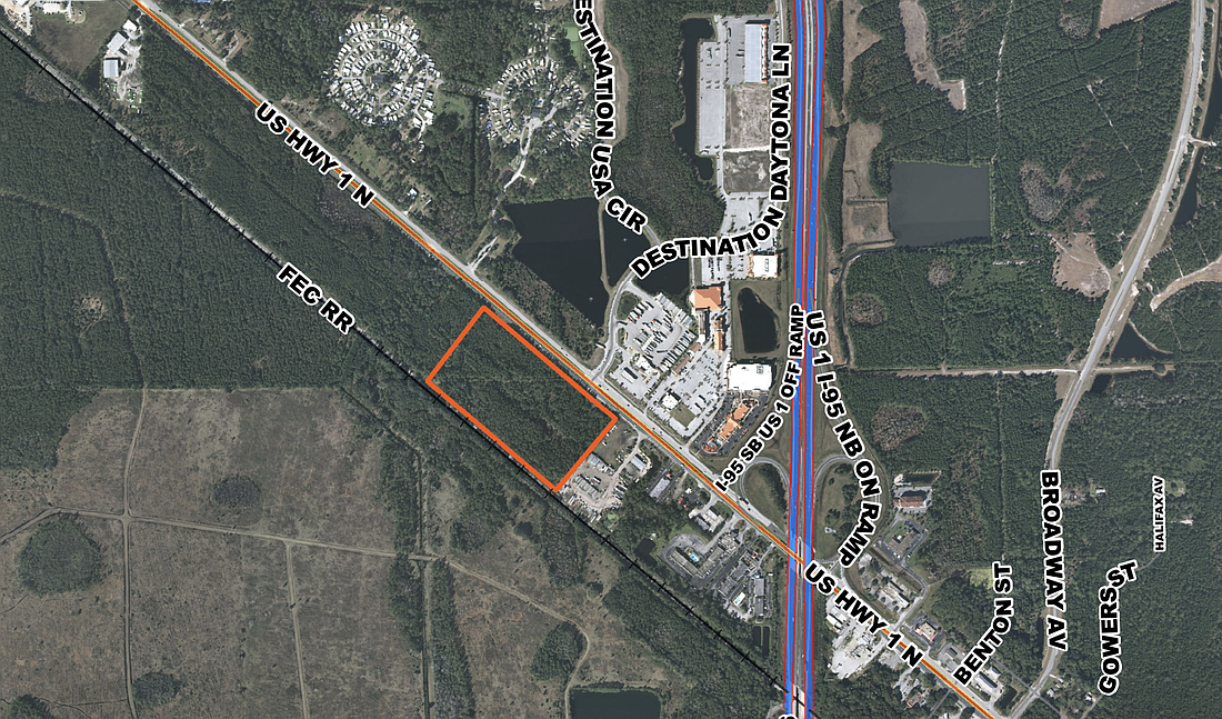 The property owner, Destination Interchange LLC, seeks a preliminary plat approval from the city. Map courtesy of the city of Ormond Beach