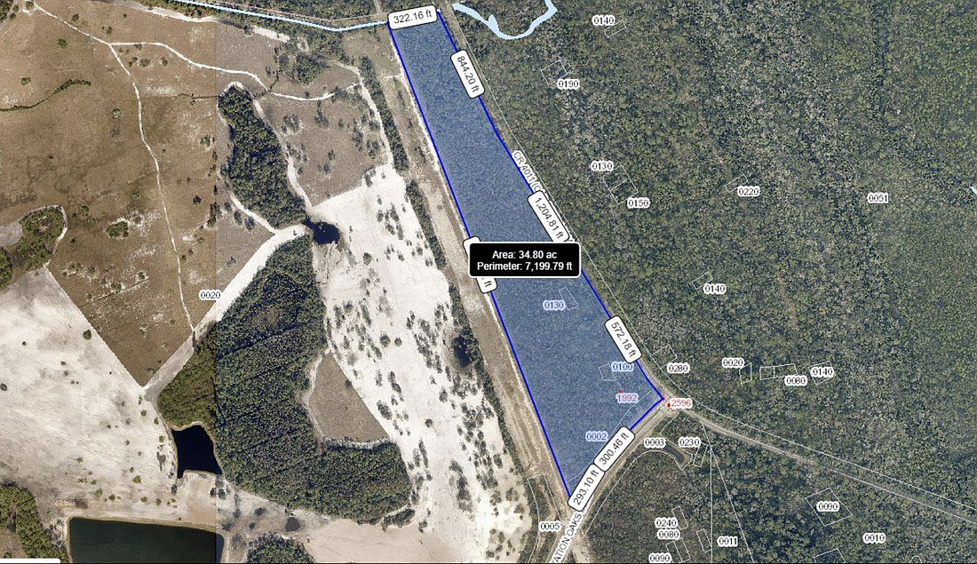 The land in question was originally slated for 76 residential lots in Plantation Oaks. Map courtesy of Volusia County government