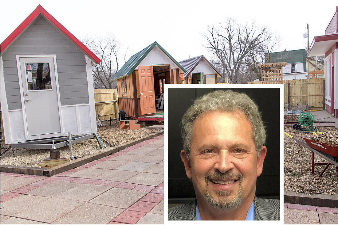 Mark Geallis hopes to create a village of affordable tiny homes to help homeless individuals. Background photo courtesy of Wikimedia Commons
