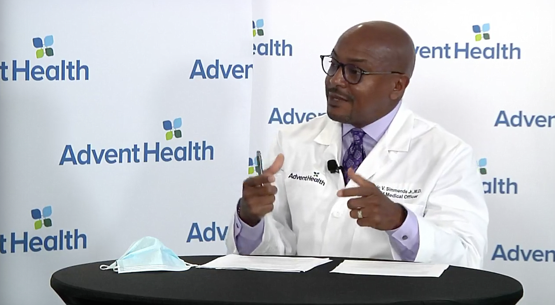 Dr. Alric Simmonds, AdventHealth's chief equity officer, speaks during the hospital system's morning briefing on Thursday, Feb. 11. Courtesy of Life at AdventHealth Central Florida
