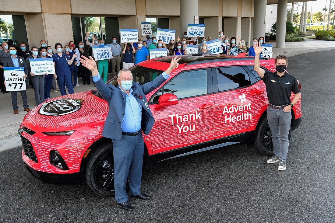 Ed Noseworthy, CEO for AdventHealth Daytona Beach, and Jamie McMurray. Courtesy photo