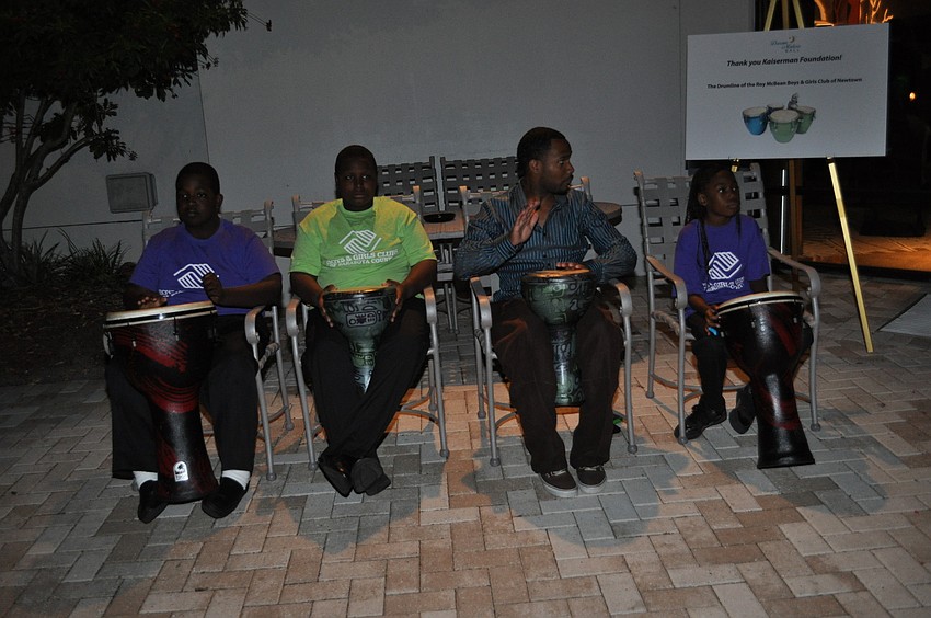 The Drumline:  Kayin Pinkney, Clement Brown, instructor Thomas Williamson and Alexandria Young