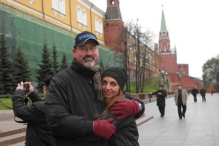 Jonathan and Elena Raney in Red Square. The two married in Russia, then created an international marriage agency to help others do the same. (Courtesy photo.)