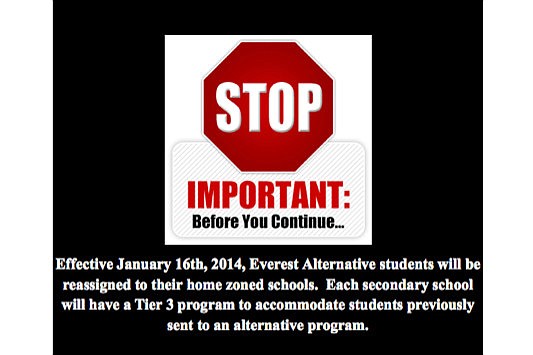 This notice was posted on Everest Alternative School's homepage, at everest.flaglerschools.com Jan. 15.