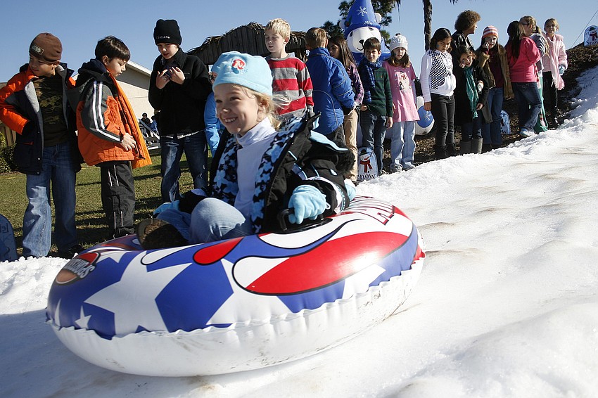 Karla Barnard, 7, zoomed down the hill over and over again.