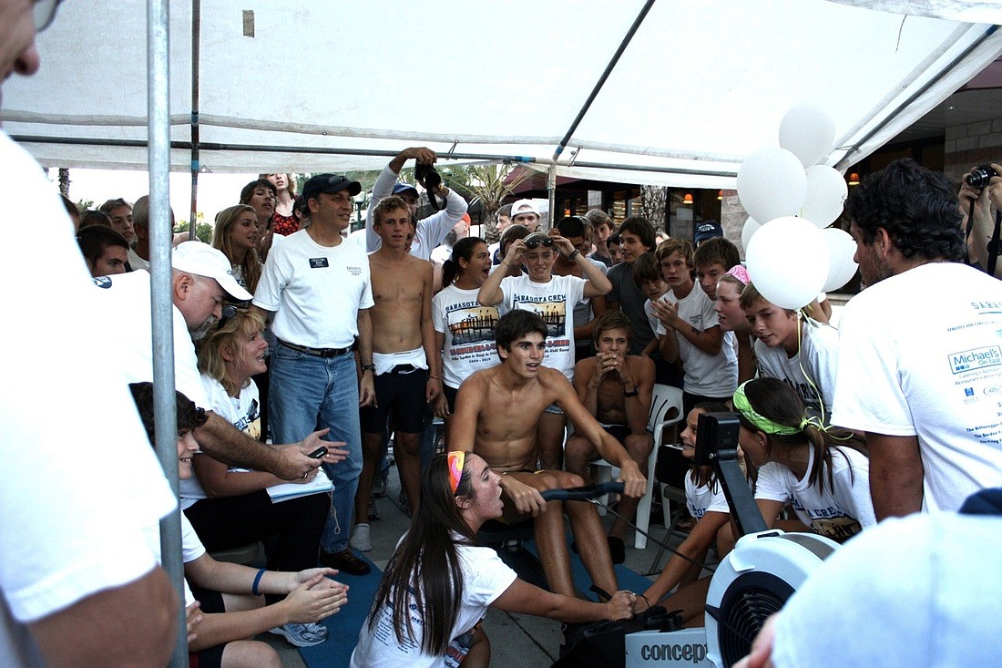 Sarasota Crew members rowed with all their might during the remaining seconds of their 2010 ergathon.