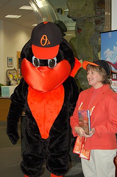 The Orioles Bird and Sarabeth Kalajian, director of libraries