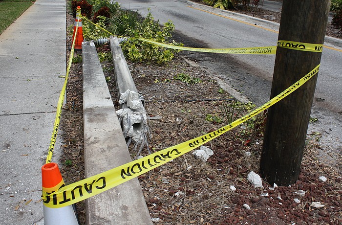 Florida Power and Light replaced an electrical pole that was damaged in a one-car crash.