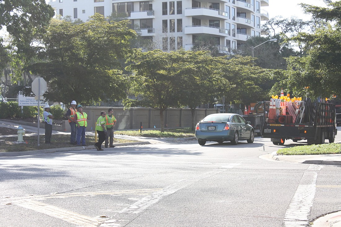 At 9 a.m. Monday, crews prepared to close South Palm Avenue at Ringling Boulevard.