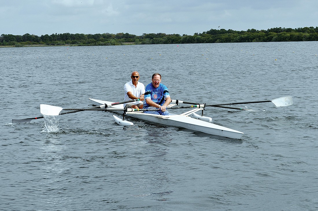 Community HavenÃ¢â‚¬â„¢s Barry Gradert, front, couldnÃ¢â‚¬â„¢t stop smiling as he rowed with coach Alex Alexandru.