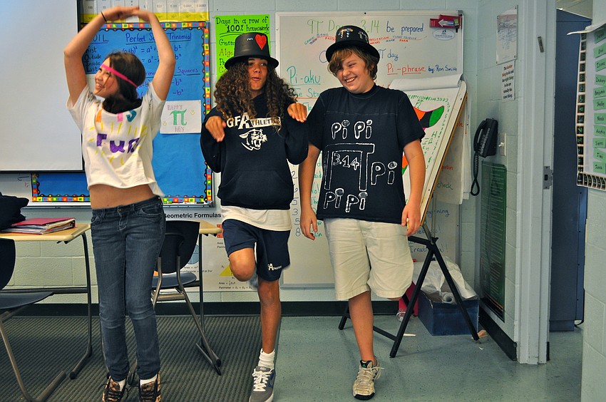 Ally Cohen, Makenzie Brown and Drew Fenner performed a skit and rap before their classmates.