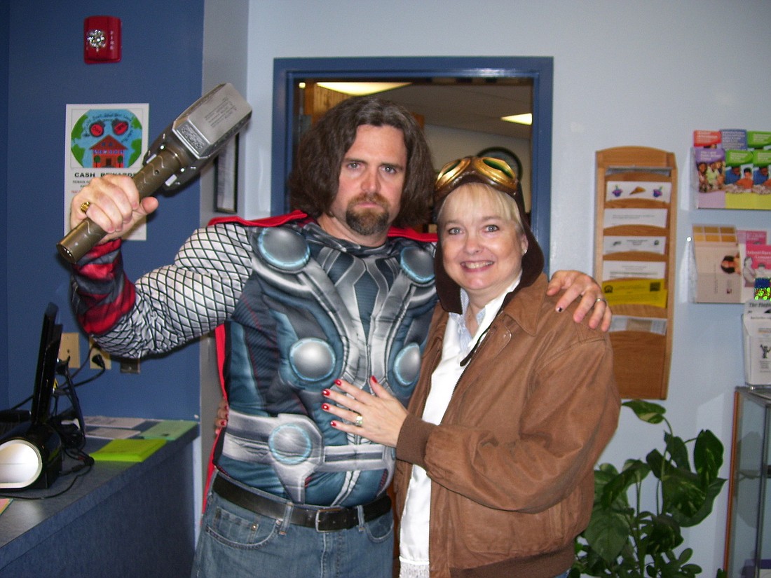 Martin Evans as Thor and Cindy Cashman as Amelia Earhart