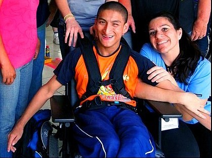 Cara Cologero and Victor, a 19-year-old with cerebral palsy, during her last Wheels to the World trip to Peru. COURTESY PHOTO