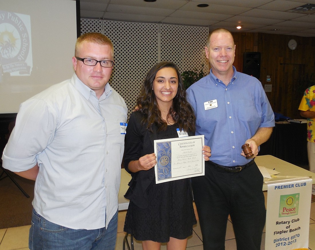 Travis Lang, Nicole Corder and Tim O'Donnell are the three newest presidents of Flagler County Rotaract Club, Interact Club of Matanzas High School and Rotary Club of Flagler Beach, respectively. Courtesy photos.