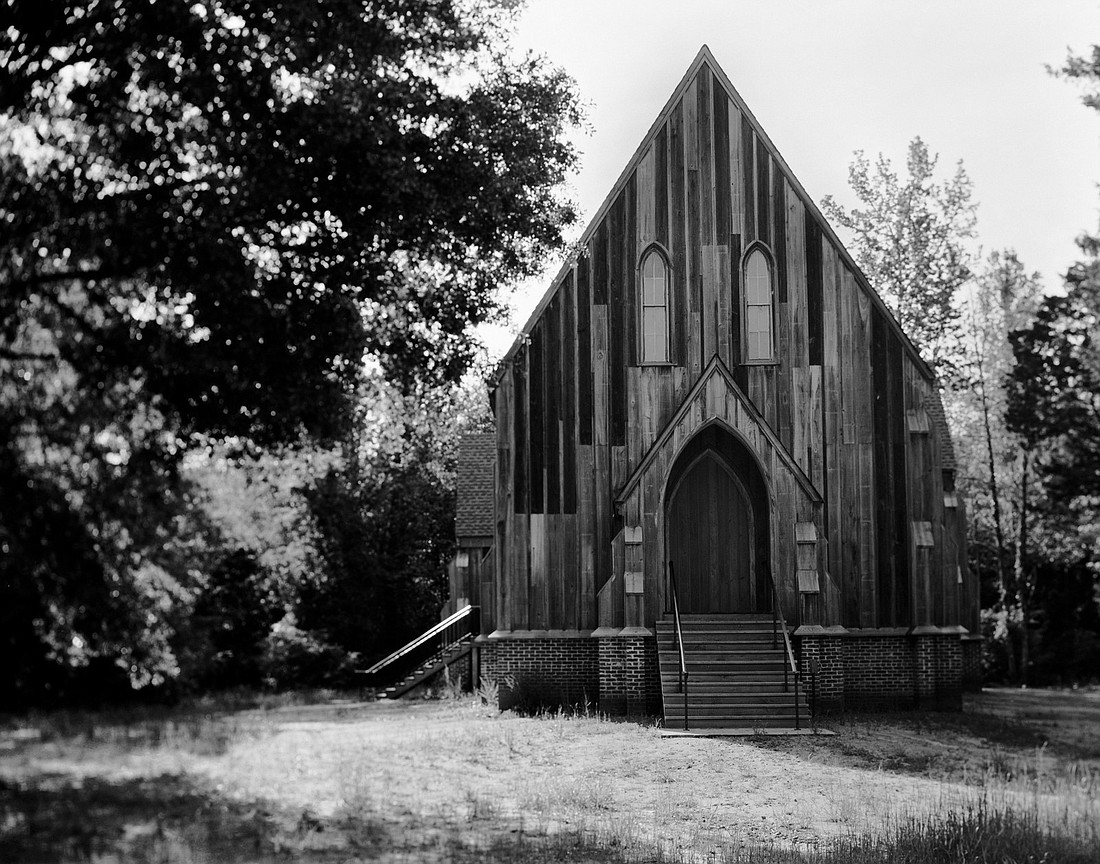 This 4-by-5 negative print by Whitney Spivey of a restored church in Alabama will be raffled off during the opening reception.