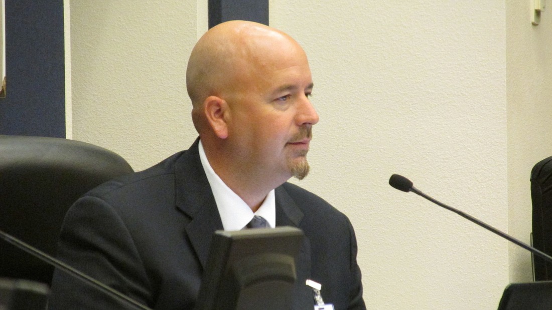 Assistant Superintendent Jacob Oliva fills in for Superintendent Janet Valentine during a School Board meeting last month. File photo by Megan Hoye