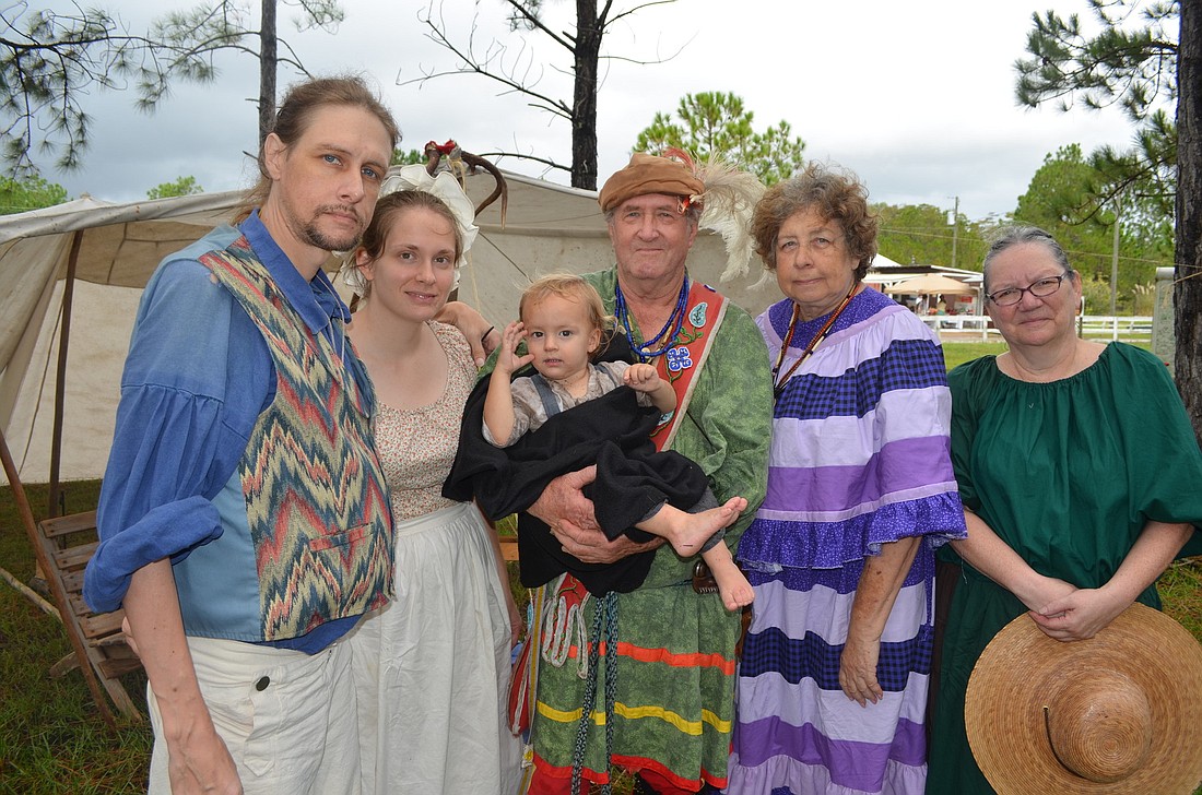 Life in the 1800s. From left to right: Jeremy DeBary, Emily DeBary, their son Jeffery DeBary, Earl DeBary, Betty DeBary and Nancy Traver. Read the DeBary story below.