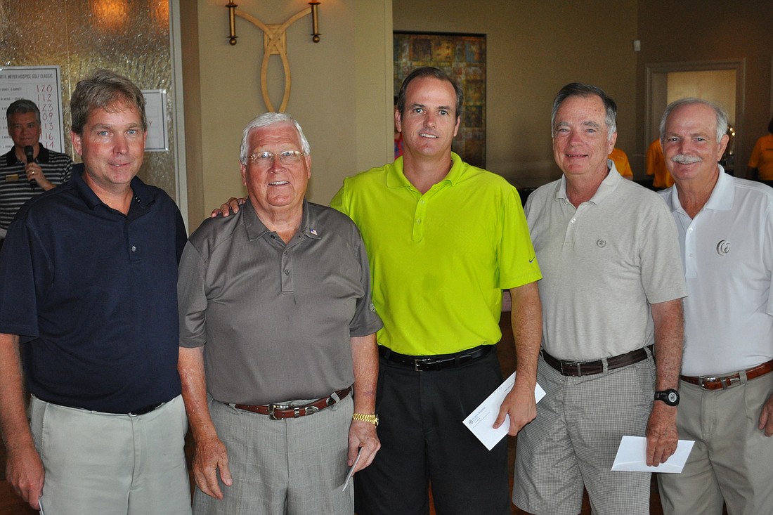 The team that won the 11th annual Stuart F. Meyer Hospice House Golf Classic: Drew Pettengill, Henry Reid, Jeremy Mille, Jim Knight and Ron Sharp.
