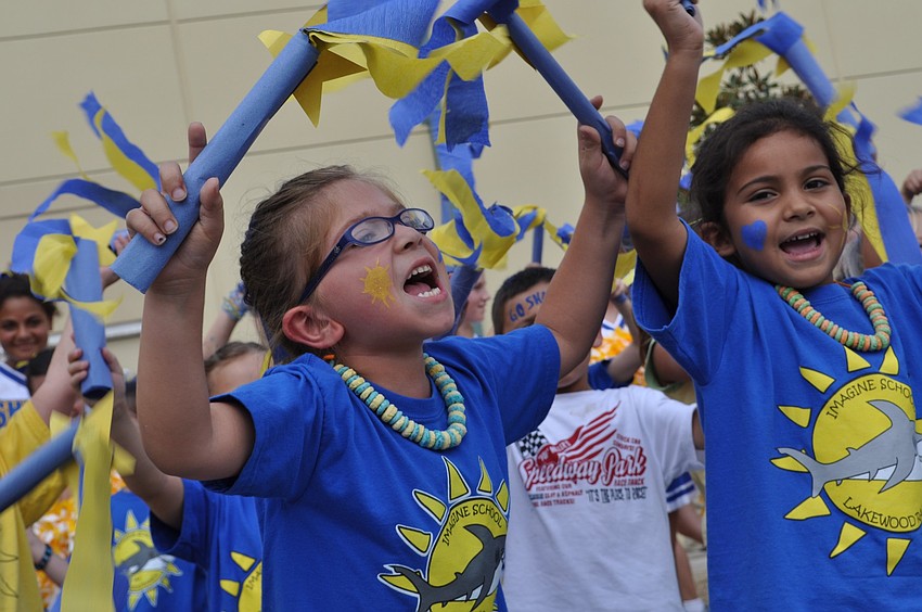 Kindergarten student Julia Craig, left, yelled 