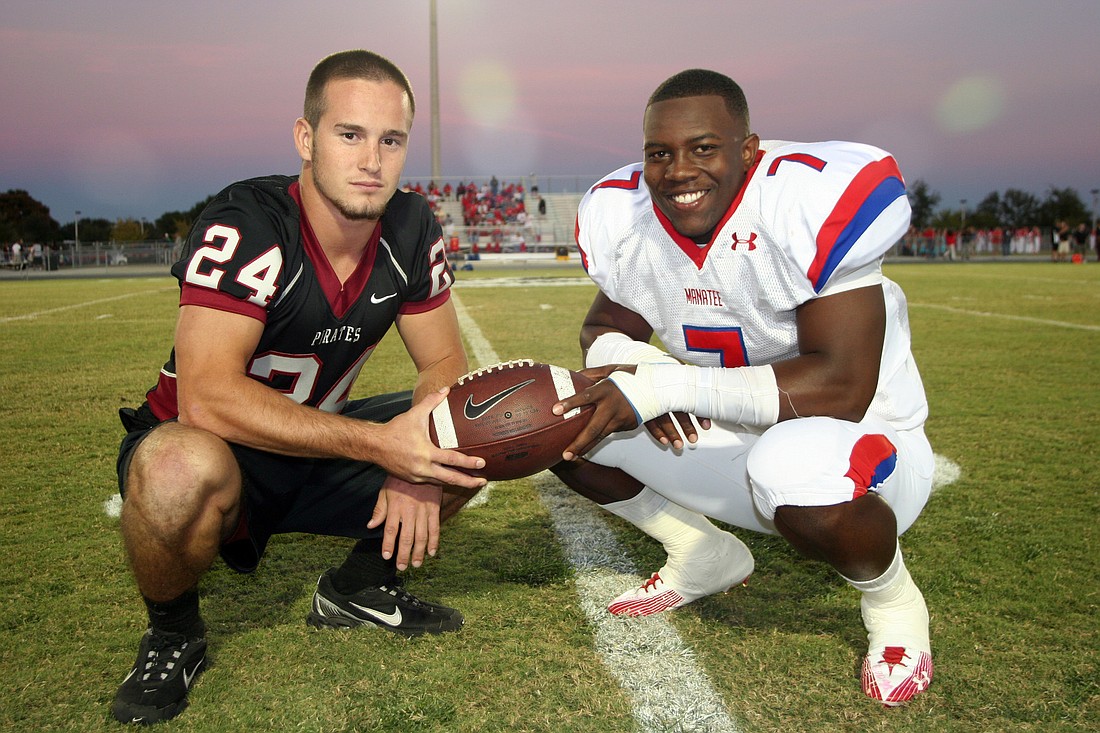 Braden River High defensive back Ben Peacock and Manatee High running back Mike Blakely found themselves on the same playing field as their teams went head-to-head Oct. 15. Blakely has been living with Peacock and his family for the past three years.