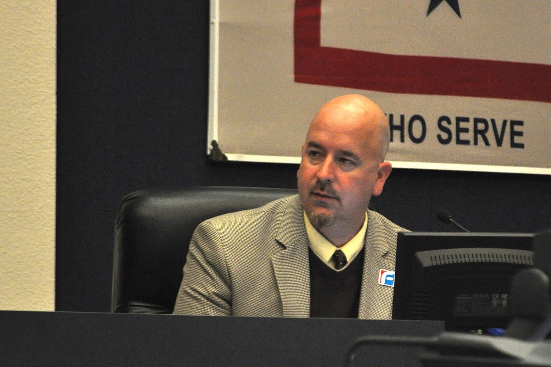 Flagler County Schools Assistant Superintendent Jacob Oliva at a School Board meeting Tuesday, Jan 7 (Photo by Jonathan Simmons)