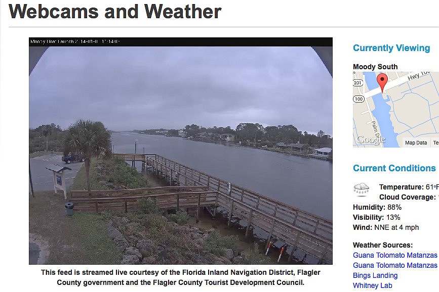 A screenshot of a live stream from a camera at the Moody boat launch