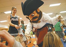 Jillian Koenig and the Pirates mascot handed out goodies to the kids as they arrived.
