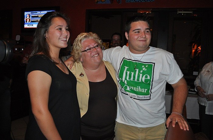 Julie Aranibar celebrated her election to the Manatee County School Board with her children, Jackie and John.