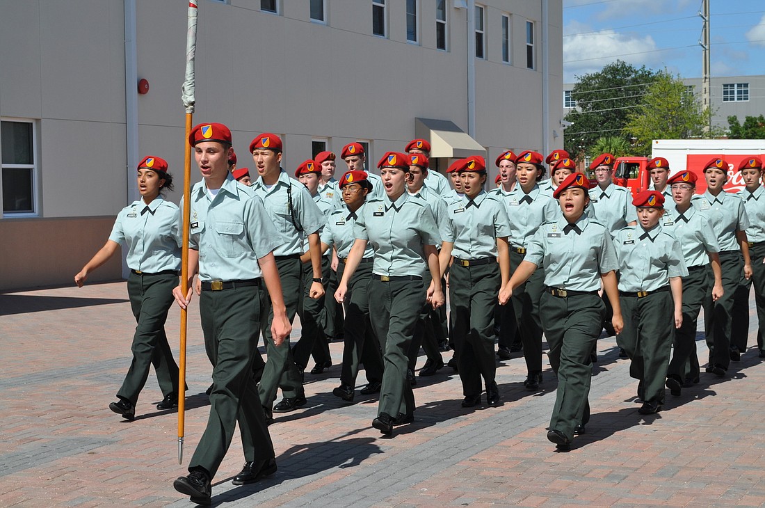 Sarasota Military Academy students work on their marching skills.