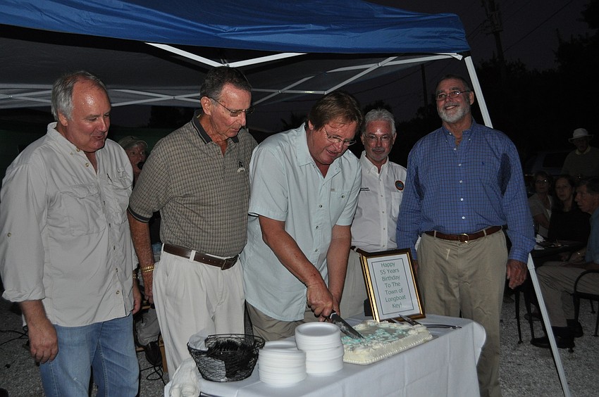 Tom Aposporos, David Brenner, Harry Christensen, Jim Brown and Longboat Key Historical Society President, Tom Mayers